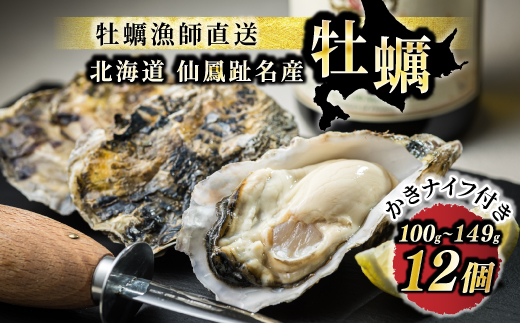 北海道 仙鳳趾産 牡蠣 100g~149g×12コ+かきナイフ付きかき漁師直送 K1-3<出荷時期:2025年10月以降 順次出荷><センポウシ : 釧路町の東 厚岸湾の西 カキの名産地> 生牡蠣 刺身 セット 産地直送 北海道 釧路町 釧路超 特産品